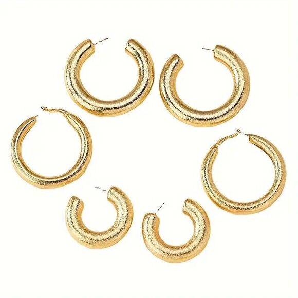 Set of 3 Pair Chunky Hoop Earrings - Picture 3 of 3